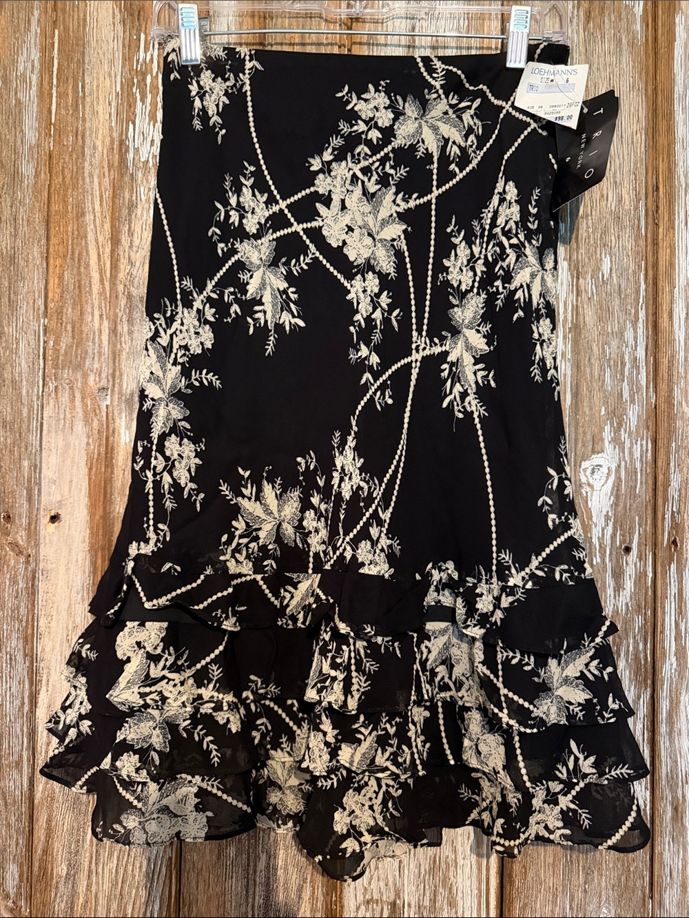 Trio New York Black Floral Ruffle Skirt